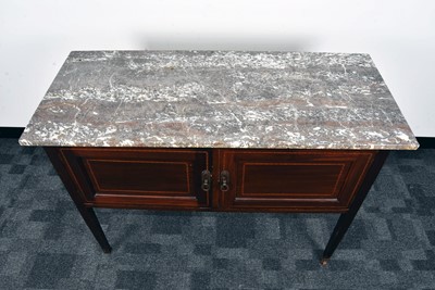 Lot 50 - An Edwardian mahogany and marble topped string inlaid dressing/ side table