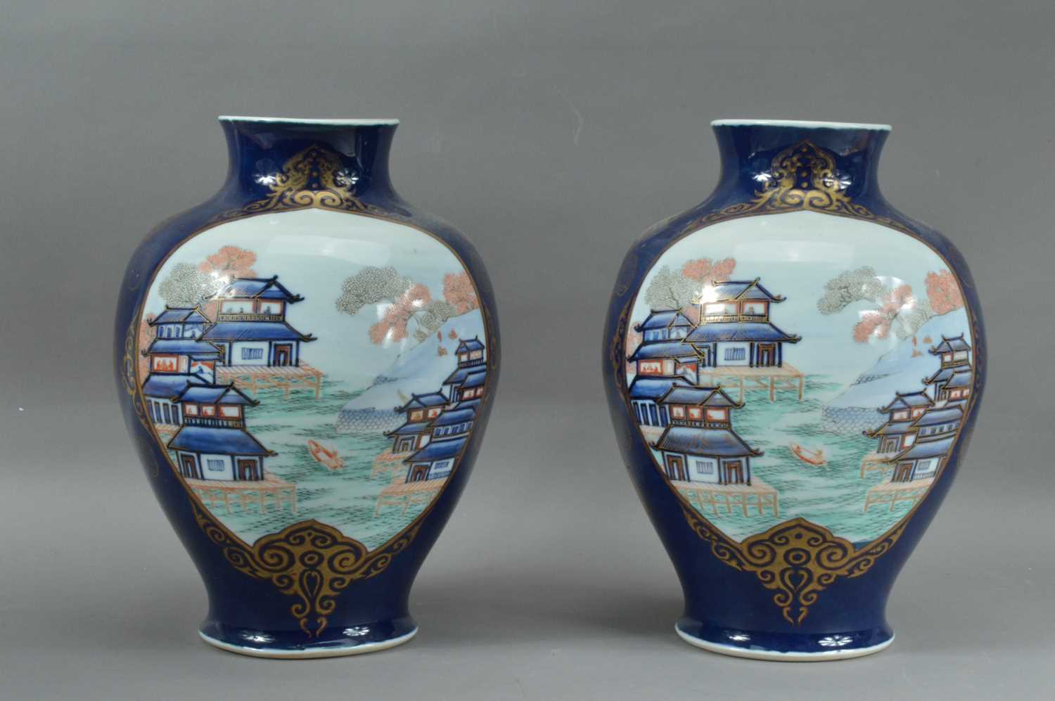 Lot 73 - A pair of Far Eastern baluster porcelain vases