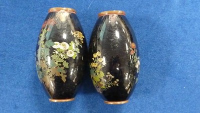 Lot 76 - A pair of small Japanese cloisonne vases