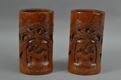 Lot 85 - Two Chinese carved bamboo brush pots