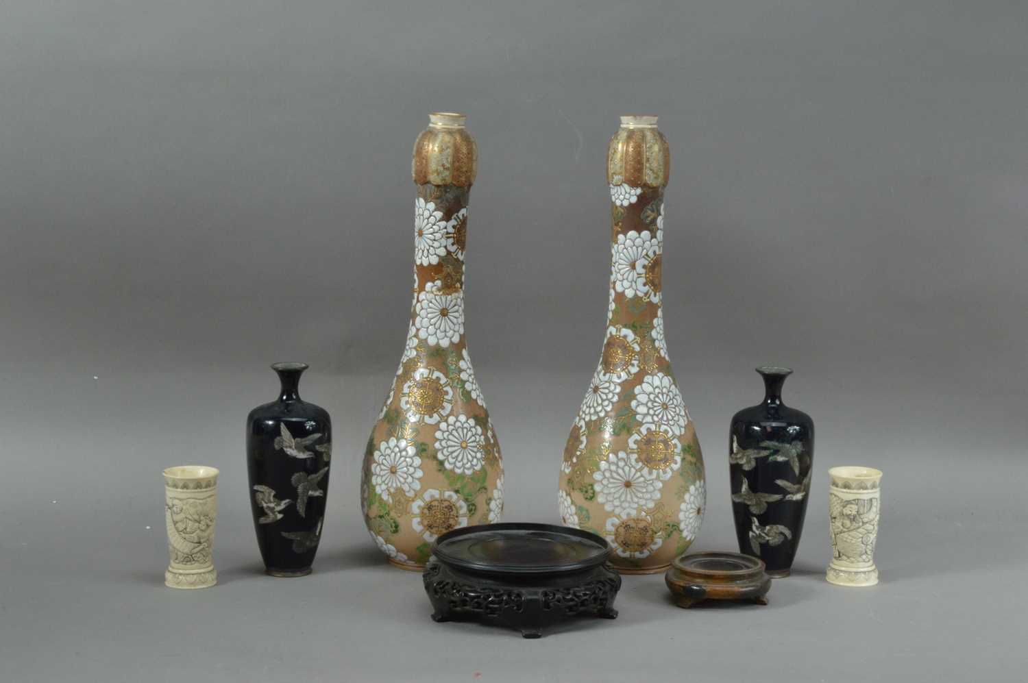 Lot 88 - A pair of Japanese narrow necked ceramic vases