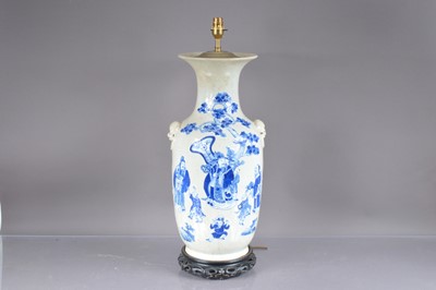 Lot 37 - An early 20th century Chinese blue and white porcelain vase now converted to a lamp base
