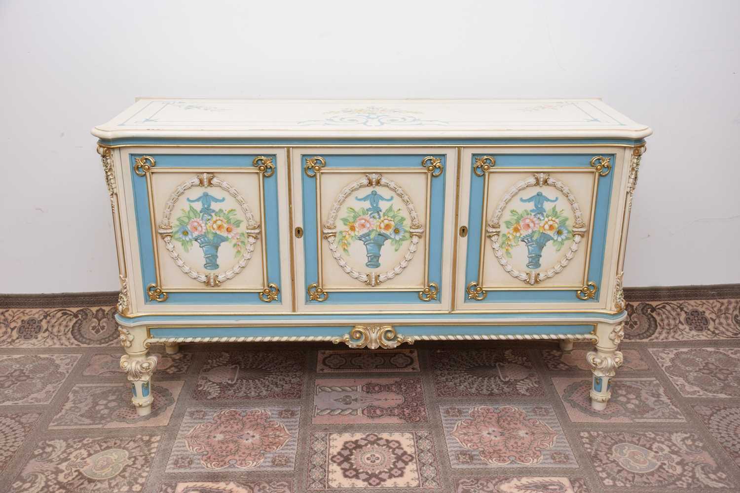 Lot 80 - A modern Spanish white and hand painted sideboard