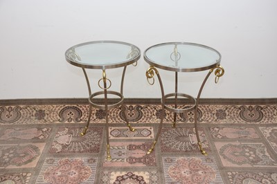 Lot 82 - A pair of modern metal and glass Champagne style tables