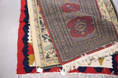 Lot 107 - A silk or wool Oriental rug a Persian Kilim and a vintage 20th Century Renaissance style wall tapestry