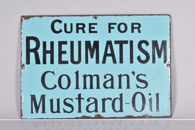 Lot 33 - A 'Cure For Rheumatism Coleman's Mustard Oil enamel sign