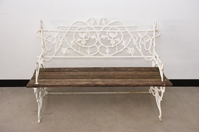 Lot 144 - A white painted cast iron and wooden garden bench