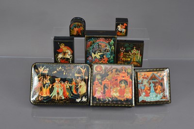 Lot 154 - A group of eight modern Russian lacquer and hand painted boxes