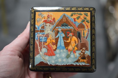 Lot 154 - A group of eight modern Russian lacquer and hand painted boxes