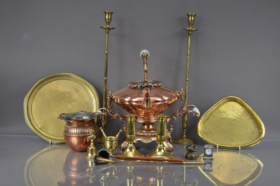 Lot 177 - A Victorian copper kettle on stand and other metal ware