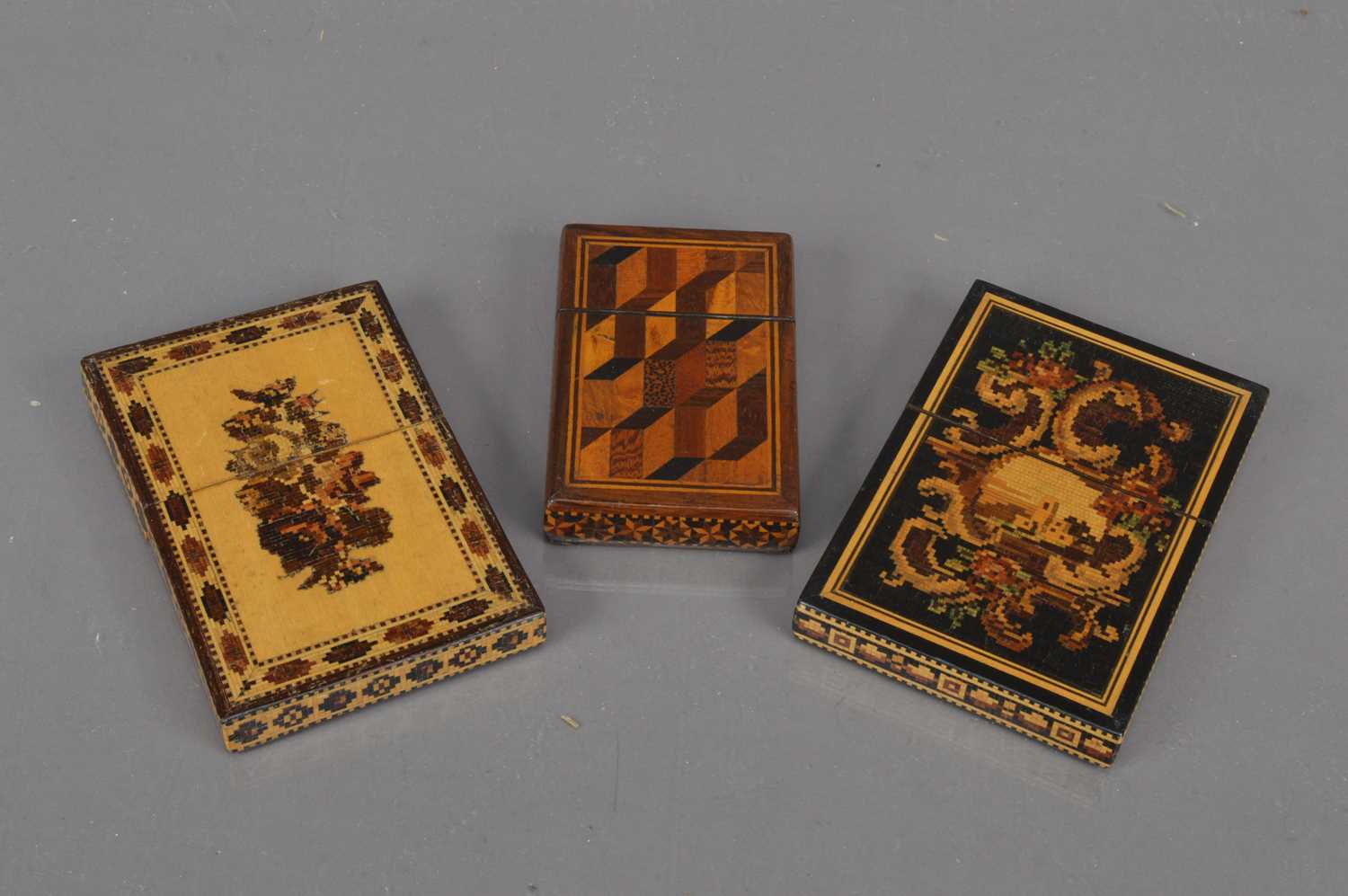 Lot 200 - Three Victorian Tunbridge Ware calling card cases