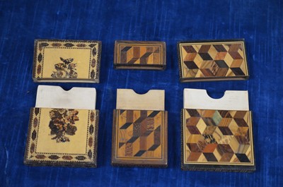 Lot 200 - Three Victorian Tunbridge Ware calling card cases
