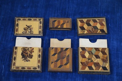 Lot 200 - Three Victorian Tunbridge Ware calling card cases