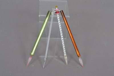 Lot 202 - A collection of four unusual antique glass dip pens