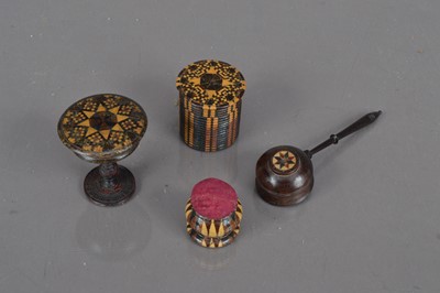 Lot 203 - A group of four miniature Tunbridge Ware objects