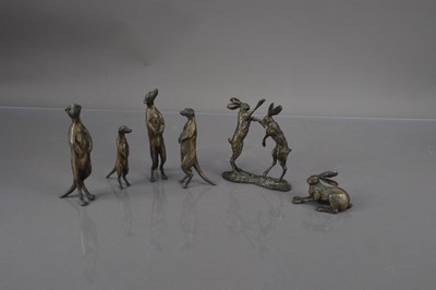 Lot 221 - A group of six modern bronze figures of animals