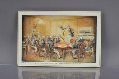 Lot 252 - An Osborne Ivorex relief plaque "Mr Pickwick Addressing the Members of the Pickwick Club"