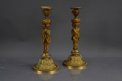 Lot 292 - A good pair of French Louis XVI style ormolu gilt bronze candlesticks