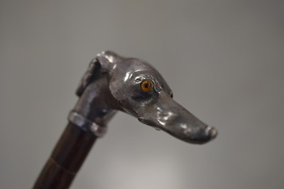 Lot 295 - An early cinema associated fine antique English silver mounted whippet or greyhound head walking cane