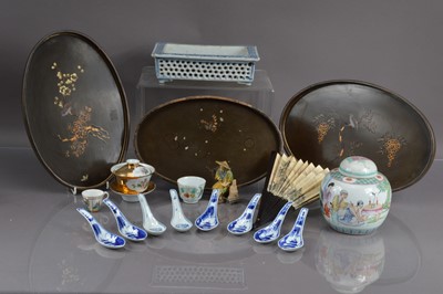 Lot 303 - A collection of various Oriental ceramics and lacquer objects