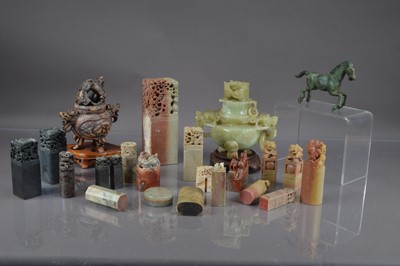 Lot 311 - A group of Chinese soapstone and hardstone carvings