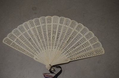 Lot 322 - A Chinese export black lacquer 19th Century hand-painted fan