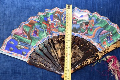 Lot 322 - A Chinese export black lacquer 19th Century hand-painted fan