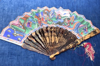 Lot 322 - A Chinese export black lacquer 19th Century hand-painted fan