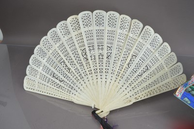 Lot 322 - A Chinese export black lacquer 19th Century hand-painted fan