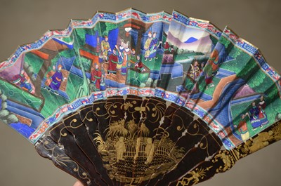 Lot 322 - A Chinese export black lacquer 19th Century hand-painted fan