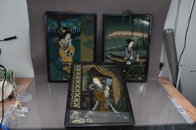 Lot 323 - Three decorative Chinese reverse glass paintings of noble women