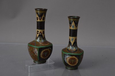 Lot 334 - A pair of Japanese cloisonne mallet shape vases