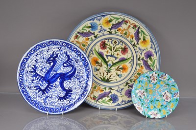 Lot 356 - Three decorative pottery chargers and plates