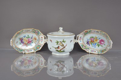 Lot 371 - A second half 20th century Herend porcelain ice bucket and a pair of Dresden porcelain oval twin handled dishes