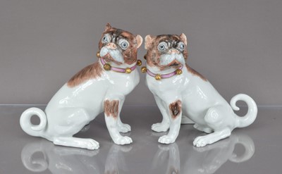 Lot 372 - A pair of 20th century Dresden porcelain dogs