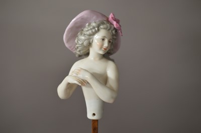Lot 393 - An antique German porcelain half-doll portraying Madame Mole Raymond after Elizabeth Vigee-LeBrun