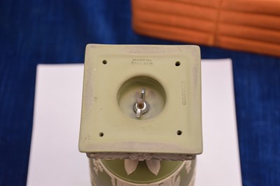 Lot 394 - A Wedgwood green jasperware trophy vase urn