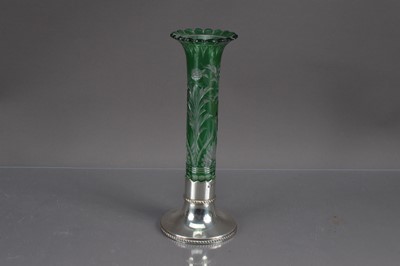 Lot 409 - A Victorian silver mounted green glass cut to clear vase