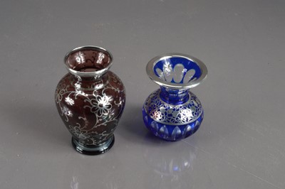 Lot 414 - Three Bohemian silver overlay glass items