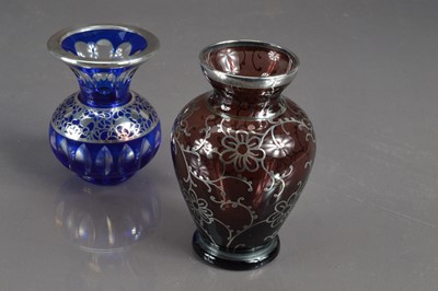 Lot 414 - Three Bohemian silver overlay glass items