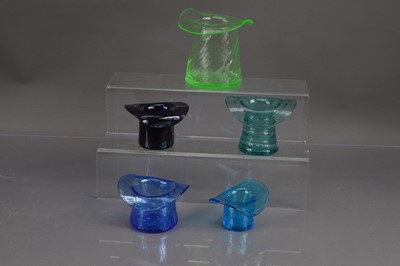 Lot 415 - Five early 20th Century top hat shape glass trinket pots posy vases or friggers
