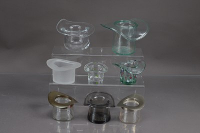Lot 416 - Eight 19th to 20th Century top hat shape glass trinket pots posy vases friggers etc