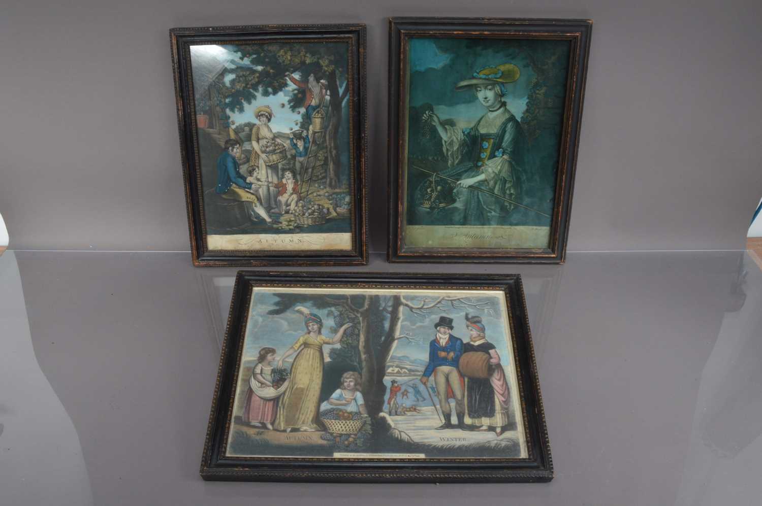 Lot 424 - Three hand coloured Mezzotint prints