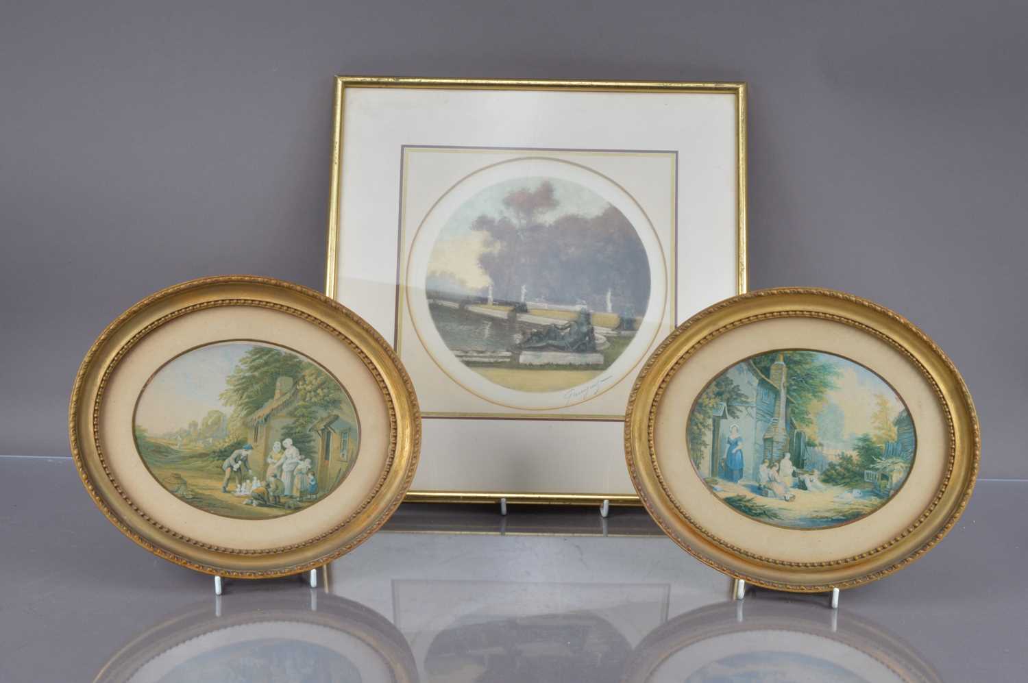 Lot 471 - A pair of framed oval 'Le Blond' prints and a French aquatint