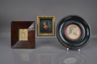 Lot 512 - A Georgian style coloured wax relief portrait of a lady labelled 'Emma Lady Hamilton 1797' to the back