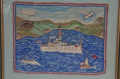 Lot 550 - An Early 20th Century Naïve School Folk-Art Woolwork picture of a US Navy battleship