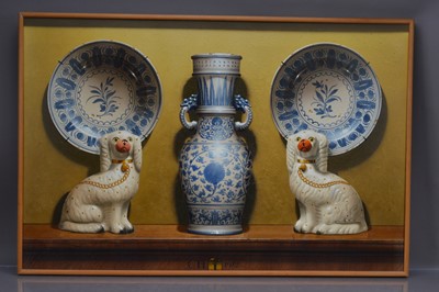 Lot 552 - Clifford Harrison (1901-1984) "Delftware Plates, Chinese Blue and White and Staffordshire Dogs"