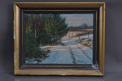 Lot 569 - Bela Adalbert Hradil (Hungarian 1885-1968) "Path in Snow"