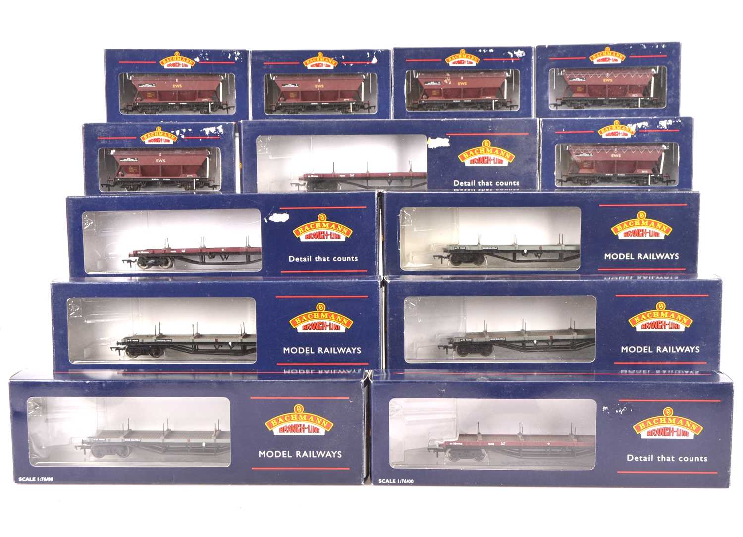 Lot 182 - Bachmann OO Gauge EWS Hopper Wagons and Bogie Bolster Wagons (13)