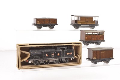Lot 245 - Hornby-Dublo 00 Gauge Pre-War Clockwork 3-Rail LMS black 0-6-2T 6917 and wagons